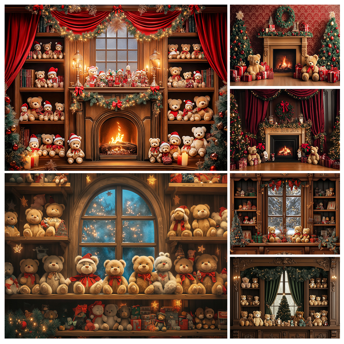 Toys Background For Kids - Christmas Toy Bears Store Backdrops Kids