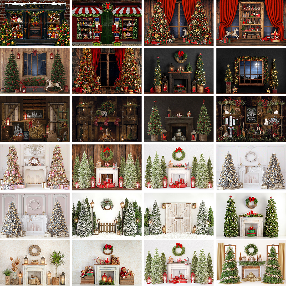 Toys Background For Kids - Christmas Room Backdrop Photography Fireplace Windows
