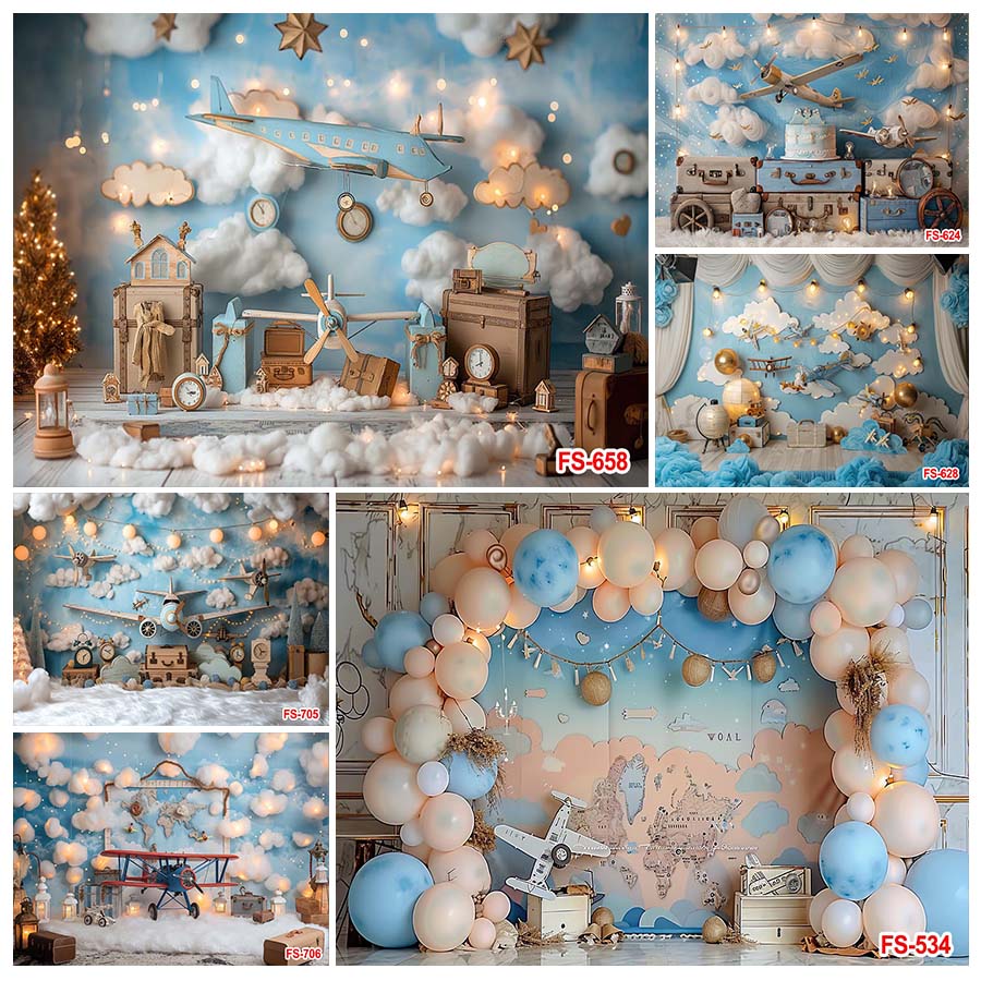 Toys Background For Kids - Birthday Backdrop Wooden Toy Airplane Adventure