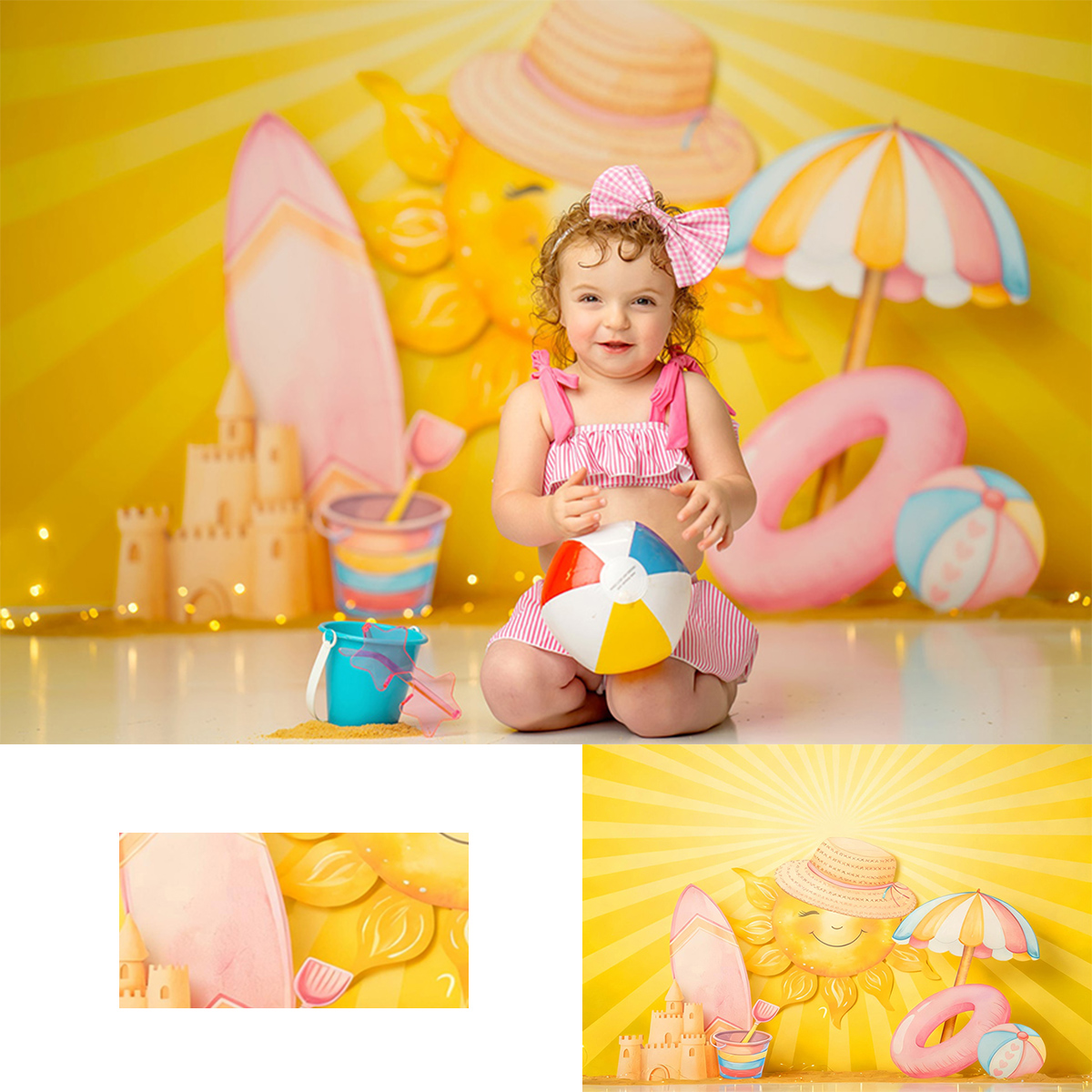 Toys Background For Kids - Vibrant Summer Beach Photography Backdrop Smiling